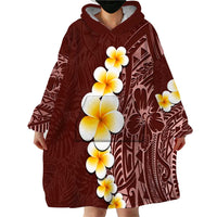 Oxblood Tropical Plumeria With Galaxy Polynesian Art Wearable Blanket Hoodie LT14 - Polynesian Pride