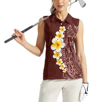 Oxblood Tropical Plumeria With Galaxy Polynesian Art Women Sleeveless Polo Shirt