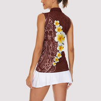 Oxblood Tropical Plumeria With Galaxy Polynesian Art Women Sleeveless Polo Shirt
