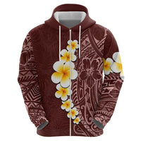 Oxblood Tropical Plumeria With Galaxy Polynesian Art Zip Hoodie