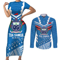 Custom Toa Samoa Rugby Couples Matching Short Sleeve Bodycon Dress and Long Sleeve Button Shirt Samoan Siva Tau Uso Aso Uma