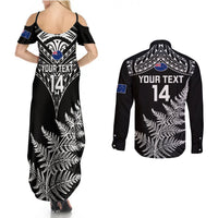 Personalised New Zealand Silver Fern Rugby Couples Matching Summer Maxi Dress and Long Sleeve Button Shirts Go All Black 2023 World Cup LT14 - Polynesian Pride