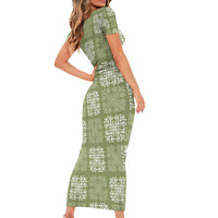 Vesuvian Green Palaka Quilt Hawaii Short Sleeve Bodycon Dress Traditional Hawaii-plaid Pattern - Polynesian Pride