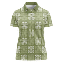 Vesuvian Green Palaka Quilt Hawaii Women Polo Shirt Traditional Hawaii-plaid Pattern - Polynesian Pride