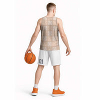 Beige Palaka Quilt Hawaii Basketball Jersey Traditional Hawaii-plaid Pattern - Polynesian Pride
