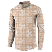 Beige Palaka Quilt Hawaii Button Sweatshirt Traditional Hawaii-plaid Pattern - Polynesian Pride
