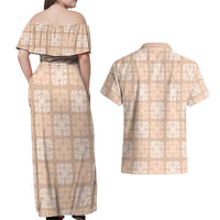 Beige Palaka Quilt Hawaii Couples Matching Off Shoulder Maxi Dress and Hawaiian Shirt Traditional Hawaii-plaid Pattern - Polynesian Pride