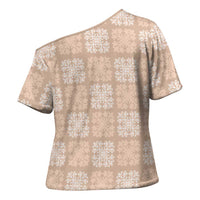 Beige Palaka Quilt Hawaii Cross Shoulder Shirt Traditional Hawaii-plaid Pattern - Polynesian Pride