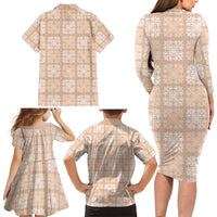 Beige Palaka Quilt Hawaii Family Matching Long Sleeve Bodycon Dress and Hawaiian Shirt Traditional Hawaii-plaid Pattern - Polynesian Pride