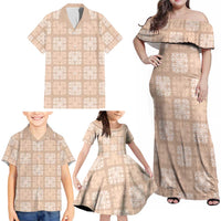 Beige Palaka Quilt Hawaii Family Matching Off Shoulder Maxi Dress and Hawaiian Shirt Traditional Hawaii-plaid Pattern - Polynesian Pride