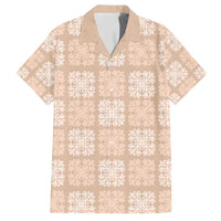 Beige Palaka Quilt Hawaii Family Matching Off Shoulder Short Dress and Hawaiian Shirt Traditional Hawaii-plaid Pattern - Polynesian Pride