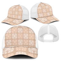 Beige Palaka Quilt Hawaii Mesh Trucker Cap Traditional Hawaii-plaid Pattern - Polynesian Pride