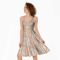 Beige Palaka Quilt Hawaii Midi Dress Traditional Hawaii-plaid Pattern - Polynesian Pride