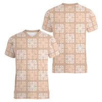 Beige Palaka Quilt Hawaii Women V-Neck T-Shirt Traditional Hawaii-plaid Pattern - Polynesian Pride