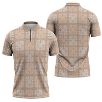 Beige Palaka Quilt Hawaii Zipper Polo Shirt Traditional Hawaii-plaid Pattern - Polynesian Pride