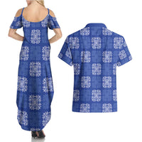 Royal Blue Palaka Quilt Hawaii Couples Matching Summer Maxi Dress and Hawaiian Shirt Traditional Hawaii-plaid Pattern - Polynesian Pride