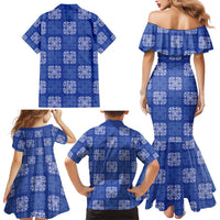 Royal Blue Palaka Quilt Hawaii Family Matching Mermaid Dress and Hawaiian Shirt Traditional Hawaii-plaid Pattern - Polynesian Pride