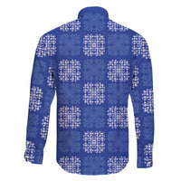 Royal Blue Palaka Quilt Hawaii Family Matching Off The Shoulder Long Sleeve Dress and Hawaiian Shirt Traditional Hawaii-plaid Pattern - Polynesian Pride