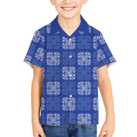 Royal Blue Palaka Quilt Hawaii Family Matching Puletasi and Hawaiian Shirt Traditional Hawaii-plaid Pattern - Polynesian Pride
