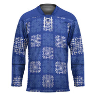 Royal Blue Palaka Quilt Hawaii Hockey Jersey Traditional Hawaii-plaid Pattern LT14 Unisex Royal Blue - Polynesian Pride