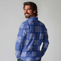 Royal Blue Palaka Quilt Hawaii Long Sleeve Polo Shirt Traditional Hawaii-plaid Pattern - Polynesian Pride
