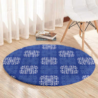 Royal Blue Palaka Quilt Hawaii Round Carpet Traditional Hawaii-plaid Pattern - Polynesian Pride
