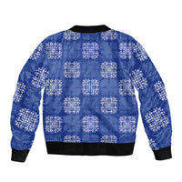 Royal Blue Palaka Quilt Hawaii Sleeve Zip Bomber Jacket Traditional Hawaii-plaid Pattern - Polynesian Pride