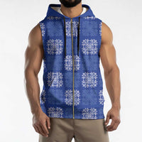 Royal Blue Palaka Quilt Hawaii Sleeveless Zip Hoodie Traditional Hawaii-plaid Pattern - Polynesian Pride