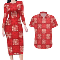 Red Palaka Quilt Hawaii Couples Matching Long Sleeve Bodycon Dress and Hawaiian Shirt Traditional Hawaii-plaid Pattern - Polynesian Pride