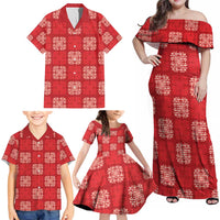Red Palaka Quilt Hawaii Family Matching Off Shoulder Maxi Dress and Hawaiian Shirt Traditional Hawaii-plaid Pattern - Polynesian Pride
