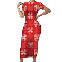 Red Palaka Quilt Hawaii Family Matching Short Sleeve Bodycon Dress and Hawaiian Shirt Traditional Hawaii-plaid Pattern - Polynesian Pride