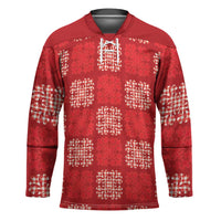 Red Palaka Quilt Hawaii Hockey Jersey Traditional Hawaii-plaid Pattern LT14 Unisex Red - Polynesian Pride
