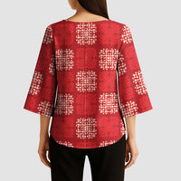 Red Palaka Quilt Hawaii Kimono Sleeve Blouse Traditional Hawaii-plaid Pattern - Polynesian Pride
