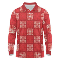 Red Palaka Quilt Hawaii Long Sleeve Polo Shirt Traditional Hawaii-plaid Pattern - Polynesian Pride