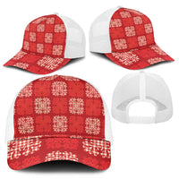 Red Palaka Quilt Hawaii Mesh Trucker Cap Traditional Hawaii-plaid Pattern - Polynesian Pride