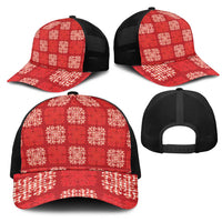 Red Palaka Quilt Hawaii Mesh Trucker Cap Traditional Hawaii-plaid Pattern LT14 - Polynesian Pride