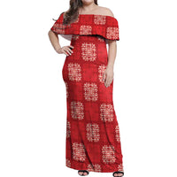 Red Palaka Quilt Hawaii Off Shoulder Maxi Dress Traditional Hawaii-plaid Pattern - Polynesian Pride