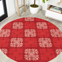 Red Palaka Quilt Hawaii Round Carpet Traditional Hawaii-plaid Pattern - Polynesian Pride