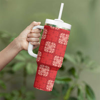 Red Palaka Quilt Hawaii Tumbler With Handle Traditional Hawaii-plaid Pattern - Polynesian Pride