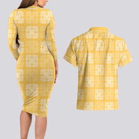 Yellow Palaka Quilt Hawaii Couples Matching Long Sleeve Bodycon Dress and Hawaiian Shirt Traditional Hawaii-plaid Pattern - Polynesian Pride