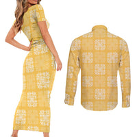 Yellow Palaka Quilt Hawaii Couples Matching Short Sleeve Bodycon Dress and Long Sleeve Button Shirt Traditional Hawaii-plaid Pattern - Polynesian Pride