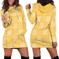 Yellow Palaka Quilt Hawaii Hoodie Dress Traditional Hawaii-plaid Pattern - Polynesian Pride