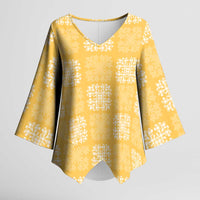 Yellow Palaka Quilt Hawaii Kimono Sleeve Blouse Traditional Hawaii-plaid Pattern - Polynesian Pride