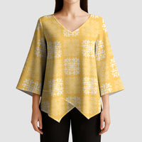 Yellow Palaka Quilt Hawaii Kimono Sleeve Blouse Traditional Hawaii-plaid Pattern - Polynesian Pride