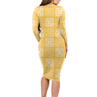 Yellow Palaka Quilt Hawaii Long Sleeve Bodycon Dress Traditional Hawaii-plaid Pattern - Polynesian Pride