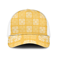 Yellow Palaka Quilt Hawaii Mesh Trucker Cap Traditional Hawaii-plaid Pattern - Polynesian Pride
