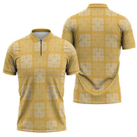 Yellow Palaka Quilt Hawaii Zipper Polo Shirt Traditional Hawaii-plaid Pattern - Polynesian Pride