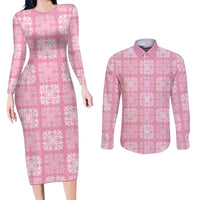 Pink Palaka Quilt Hawaii Couples Matching Long Sleeve Bodycon Dress and Long Sleeve Button Shirt Traditional Hawaii-plaid Pattern - Polynesian Pride
