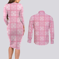 Pink Palaka Quilt Hawaii Couples Matching Long Sleeve Bodycon Dress and Long Sleeve Button Shirt Traditional Hawaii-plaid Pattern - Polynesian Pride