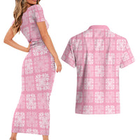 Pink Palaka Quilt Hawaii Couples Matching Short Sleeve Bodycon Dress and Hawaiian Shirt Traditional Hawaii-plaid Pattern - Polynesian Pride